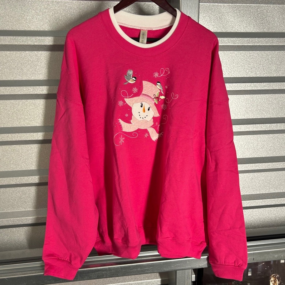 Endless Designs Sweatshirt Womens 3X Pink Snowman Winter Holiday Embroidered